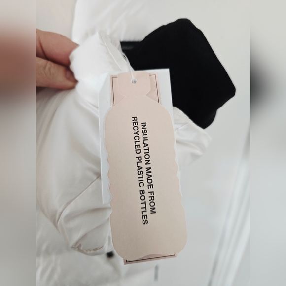 BCBG Generation Off White Black Long Puffer Parka Coat Jacket Size L - Picture 6 of 12